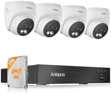 Anlapus 4K Security Camera System, 4Pcs 8MP Wired Dome Cameras, 1TB HDD by Anlapus