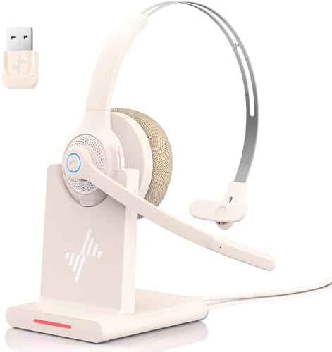 JIAMQISHI Bluetooth Wireless Headset with Mic for Work, Bluetooth 5.2, Advanced Noise Reduction Microphone, Clear Calls - Comfortable On-Ear Headphones, Applicable to PC, Laptop, Phone, Android, Zoom by JIAMQISHI