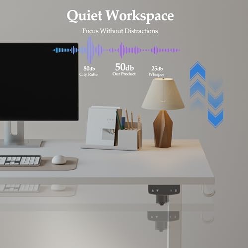 Klicelor 63 Inch Large Electric Standing Desk, Height Adjustable Office Desk, Sit Stand Up Computer Gaming Desk with Memory Preset, Three-Piece Desktop, White - Image 5