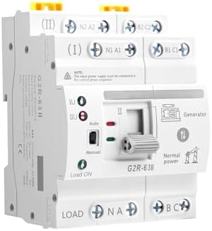 Mini ATS Automatic/Manual Transfer Switch 4P 63A AC220V, Home Generator Manual Transfer Switch for Uninterruptible Power Supply, 3Phas Dual Auto Power Electrical Selector Switch DIN Rail Mount G2R-4P by IGEYAPA