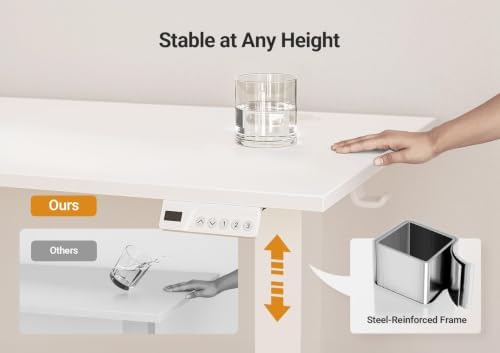 Seang Electric Standing Desk Adjustable Height, 40 x 24 Inch Sit Stand Desk with T-Shaped Frame, 3 Memory Presets & Cable Management for Home Office Computer Workstation, White Frame/White Top - Image 7
