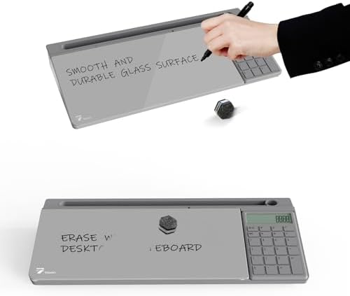 TOWON Glass Desk Whiteboard with Calculator 18x6 in, Desk Organizer, Gray - Image 5