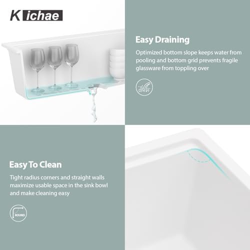 Kichae 33 White Kitchen Sink Undermount Granite Composite Workstation Sink - Image 6