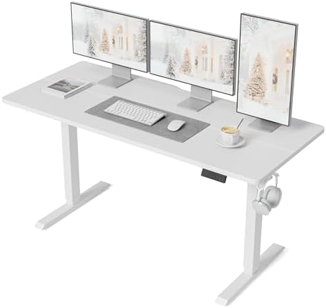 DESINO Standing Desk, 55 × 28 Inches Electric Height Adjustable, Sit and Stand Up, Computer Office Desk with Splice Board, White Frame/White TOP by DESINO