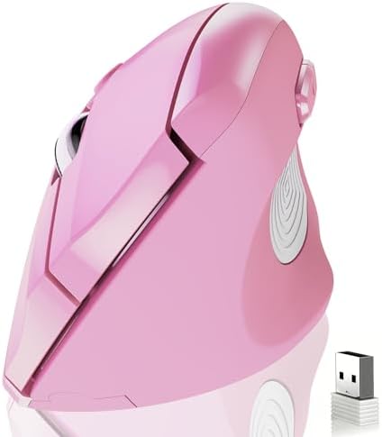 memzuoix Ergonomic Wireless Mouse, 2.4G Optical Cordless, 800/1200/1600 DPI, Vertical Computer Mouse for Laptop, Mac, PC, Desktop (Right Hand, Large) - Pink by memzuoix