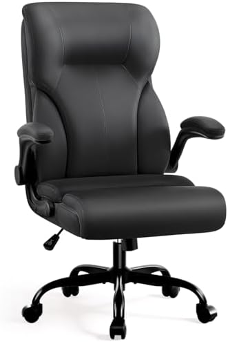 Executive Office Chair,High Back Ergonomic Comfy Desk Chair with Padded Flip-up Armrests and Wheels,PU Leather Heavy Duty Computer Swivel Rolling Task Chair for Home Office,Adults,Black by AreShark