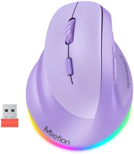MEETION Left-Handed Wireless Ergonomic Vertical Mouse, Rechargeable -Purple by MEETION