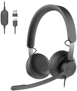 Logitech Zone 750 Wired On-Ear Headset with Advanced Noise-canceling Microphone, Simple USB-C and Included USB-A Adapter, Plug-and-Play Compatibility for All Devices, Pack of 4 by Unknown