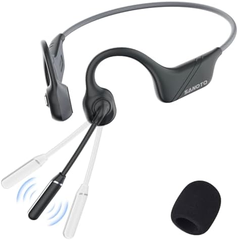 SANOTO Bone Conduction Headphones with Mic, Bluetooth Headset with Microphone Noise Canceling & Mute, Wireless Headset with Sponge Microphone Windscreen, Open Ear Headphones for Work Driving Call by SANOTO