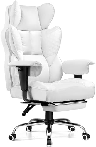 COMHOMA Big and Tall Office Chair Heavy Duty Wide Ergonomic Gaming Chair with Deluxe Embossing Designed Leather with Foot Rest,145°Reclining Adjustable Armrests Pocket Spring Back Support and Pillow by ComHoma
