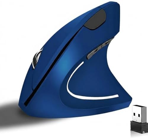 Ergonomic Vertical Wireless Mouse, 2.4G Optical Mouse with USB Receiver, 800-1600 DPI, Silent Click, Battery Powered, 5 Buttons, Stylish Comfortable Mouse for Laptop, PC, Mac, Computer (Blue) by tlkawzy