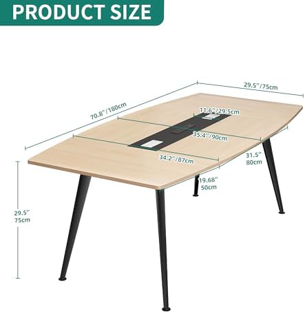 DWVO 70.8" Boat Shaped Conference Table, 6FT Meeting Table, Light Wood - Image 3
