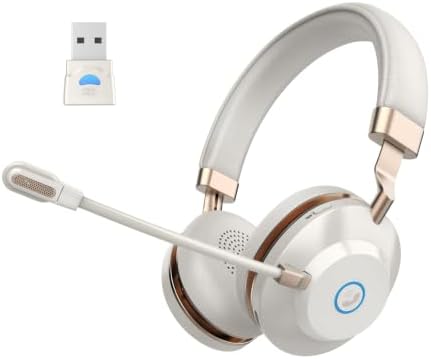 Wireless Headset with Mic for Work, Bluetooth Headset with Noise Cancelling Microphone, On Ear Wireless Headphones with USB Dongle & Mute Function for Work from Home Computer Office Teams Call Center by Vonztek-US