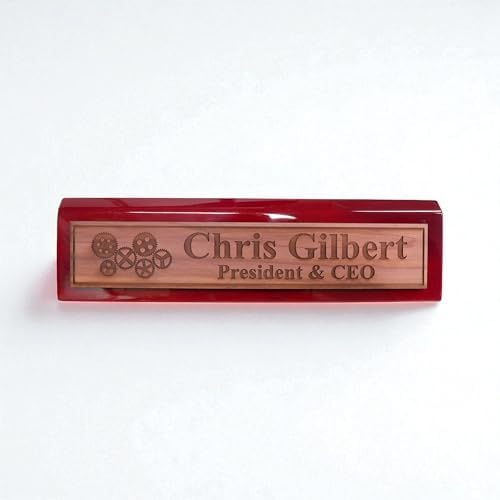 Desk Wedge Name Plate - PERSONALIZED - Gears - 11 Inches (Rosewood Piano) - Image 5