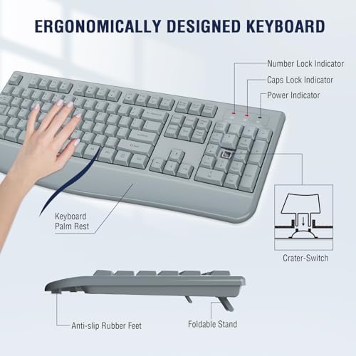 EDJO Wireless Keyboard and Mouse Combo, USB Plug & Play (Grey) - Image 4