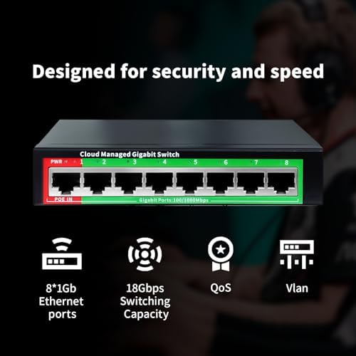 STEAMEMO 8-Port Gigabit Ethernet Switch | Smart Managed with VLAN & QoS | Plug & Play Desktop/Wall-Mount Network Hub w/ PoE in Design | Metal Housing & Web Managed(Includes Power Adapter) - Image 6