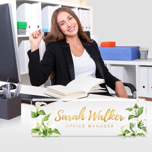 Custom Name Plate for Desk - Desk Name Plate Personalized - Acrylic Office Desk Accessories - Appreciation Gifts for Coworkers Employee Teacher Staff Boss - Office Decor for Women Men (Calla Lily) - Image 3