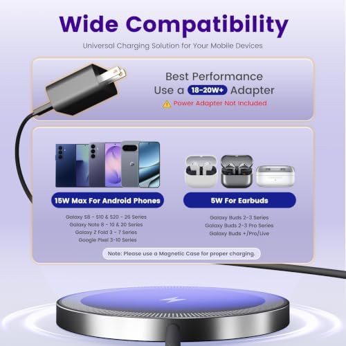 15W Magnetic Fast Charging Pad, Wireless Charger for Samsung & Android - Image 3