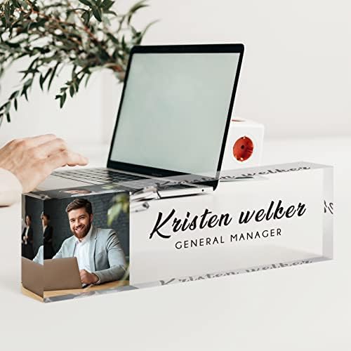 Desk Name Plate Personalized, Custom Name Plates for Desks with Photo/Logo, Personalized Clear Acrylic Glass Block, Office Gifts for Cowrkers, Boss, Teacher/Employee Appreciation Gifts - Image 3