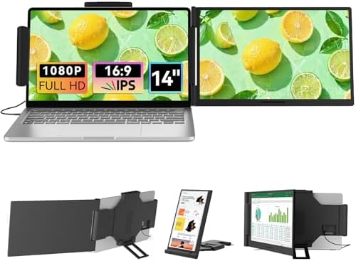 Laptop Screen Extender 14.1" 1080P, Dual Screen Monitor for Laptop 13-17.3" by FUNHILL