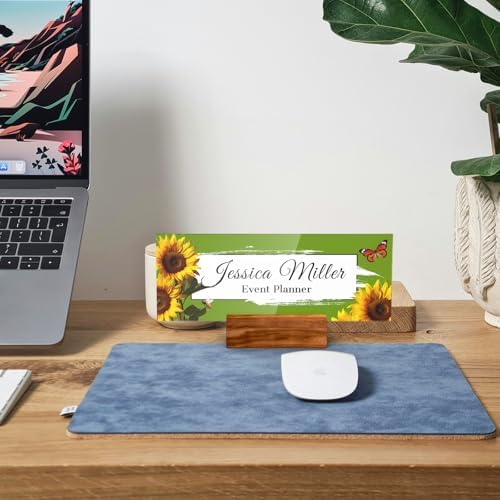 Personalized Acrylic Desk Name Plate with Walnut Wood Base - Image 3