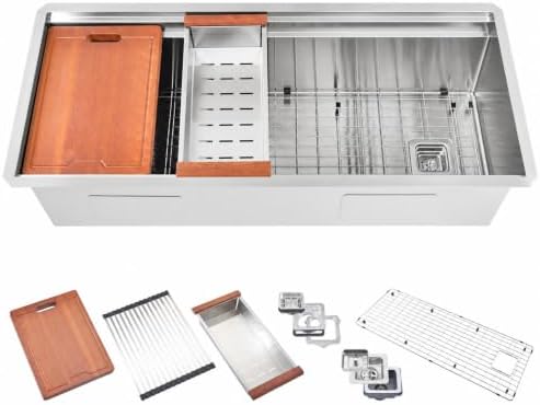 45 inch Undermount Kitchen Sink with Two-Tiered Ledge,Offset Drain by Lonsince