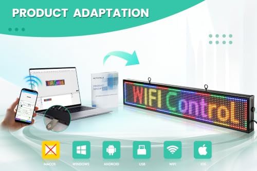 HCTCPALS 39''x8'' P10 Outdoor LED Sign Full-Color Programmable High-Brightness IP65 Waterproof LED Display with WiFi & USB Control,Scrolling Message Board for Business Advertising-Text/Image - Image 4