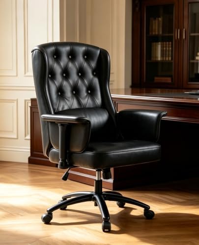 DYHOME Vintage Office Chair Wingback Black Leather Executive Desk Chair by DYHOMEUSDirect