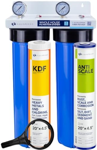 Aquaboon Whole House 2-Stage Water Filter System with 20x4.5 Anti-Scale, KDF Filters, Pressure Gauges & Release, Wrench, Iron Bracket by Aquaboon
