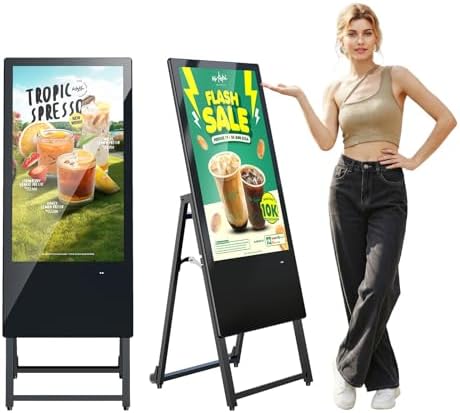 32 Inch Digital Signage Display, Screen LCD Advertising Kiosk, Portable Floor Standing Auto Ad Player Android OS App-Based Control with USB/HDMI/WiFi by JASZDOT