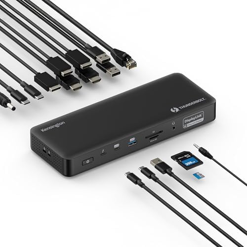 Kensington SD5910T DisplayLink Docking Station Thunderbolt 4, Quad 4K for MacBook Pro/Air M1/M2/M3/M4 with Pro and Max Chipsets, 100W PD, HDMI/DP/TB4, SD/Micro SD Card Slots (K35233NA), Black by Unknown