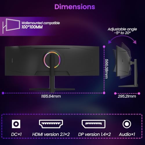 Gawfolk 49 inch Curved Gaming Monitor, 5120x1440 DQHD Ultra Wide Monitor - Image 6