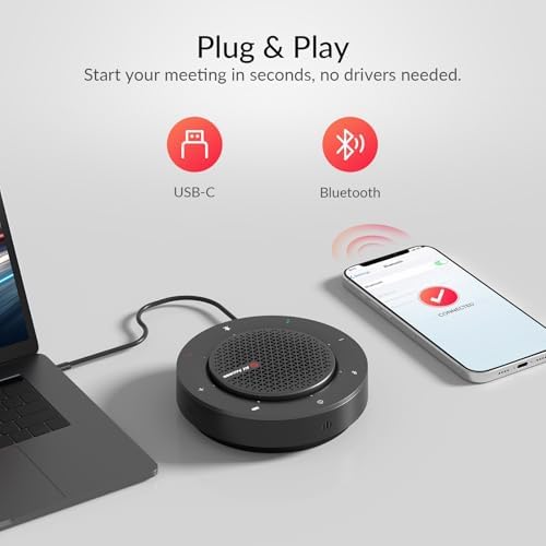 Bluetooth Conference Speakerphone, 360° 4-Mic Pickup, USB & Wireless - Image 5