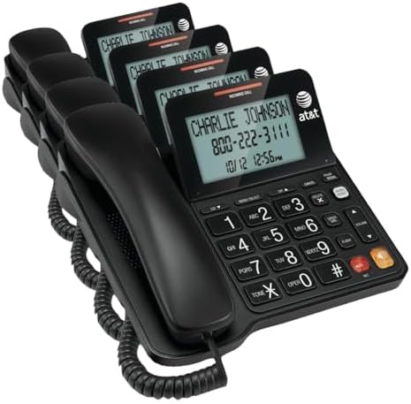 AT&T CL2940 Corded Phone with Speakerphone, Extra-Large Buttons and Tilt Display, Caller ID/Call Waiting, Audio Assist Volume Boost, Black (Pack of 4) by ATT