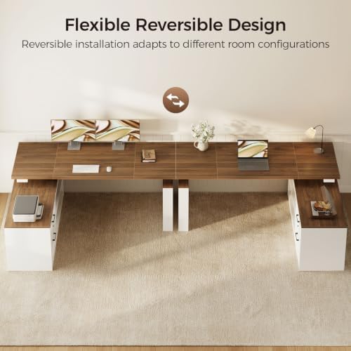 OffiGo 63 Inch Farmhouse L Shaped Electric Standing Desk, Walnut+White - Image 6