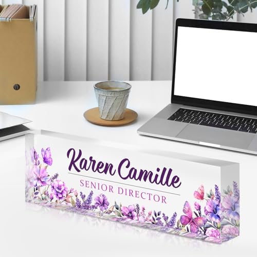 Custom Office Name Plate for Desk - Name Plate Personalized Gifts for Coworkers, Boss, Teacher, Social Worker - Acrylic Office Desk Decor for Women Men - Employee Appreciation Gifts (pink purple) - Image 7