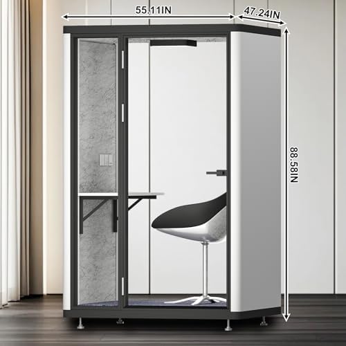 Office Sound Booth with Audio Privacy - Modern Soundproof Booth Includes Silver Aluminum Alloy Frame,Simple Soundproof Room with Light, Socket,Table for Study,Office (55.11IN) - Image 2