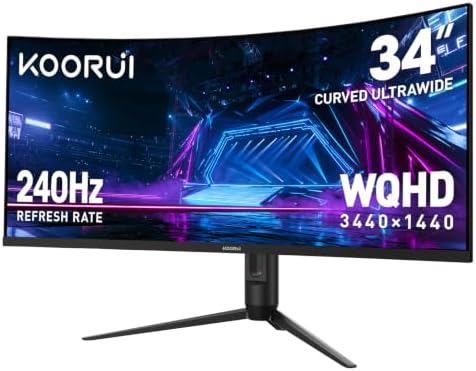 KOORUI 34 Inch 240Hz WQHD 3440x1440 Ultrawide Curved Gaming Monitor, 1500R by KOORUI