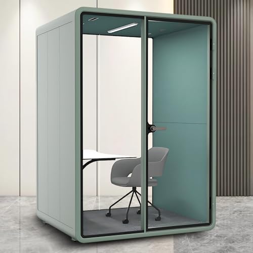 Office Sound Booth with Audio Privacy - Soundproof Recording Booth Includes Green Frame with Curved Corners,Soundproof Room with Light,Steel Plate Structure for Study (62.99IN) by X-Comfot