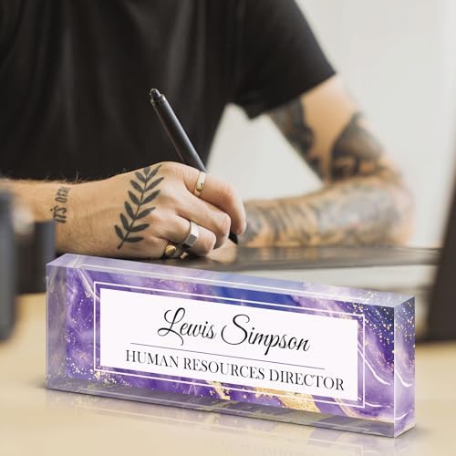 Desk Name Plate Personalized, Desk Double sided pattern Name Plate Personalized Office Desk Decor for Women and Men , Teacher Nurse Boss Employee Appreciation Gifts (Purple marble, Customized) - Image 2