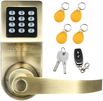 Colosus NDL302 Electronic Digital Keyless Door Lock, Keypad – Smartcode Security, Grant & Control Access for Home, Office (Gold - 4 Key Fobs) by Colosus