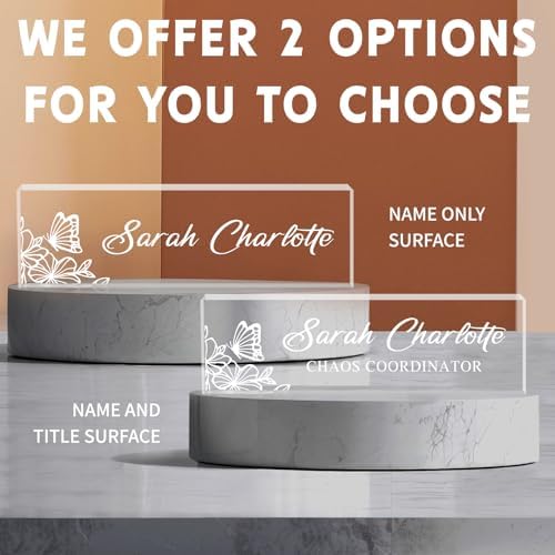 Custom Name Plate for Desk, Personalized Desk Name Plate on Clear Acrylic Glass, Appreciation Gifts for Teacher Employee Boss Coworkers Nurse, Office Desk Accessories for Women Men (Engraved Garden) - Image 6