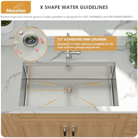 33 Undermount Kitchen Sink - Mocoloo 33 x 19 Undermount Sink Workstation Stainless Steel Kitchen Sinks 16 Gauge Single Bowl Handmade,10'' Deep Basin - Image 5