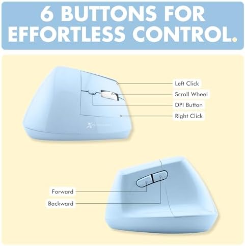X9 Performance Wireless Vertical Ergonomic Mouse - (BT + 2.4Ghz) - Click in Comfort - Up to 4000 DPI, 6 Button, Rechargeable - Bluetooth Ergonomic Vertical Mouse Wireless - for Mac and PC - Blue - Image 6
