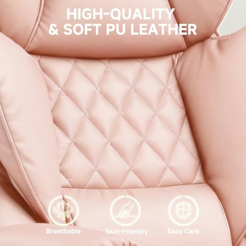 COMHOMA Big and Tall Office Chair, High Back Leather Gaming Chair with Footrest, Executive Ergonomic Office Chairs with Pocket Spring Lumbar Support and with Outward Fixed Soft Armrests - Image 6