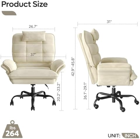 Bestier Swivel Executive Chair with Wheels and Headrest, Velvet Beige - Image 2