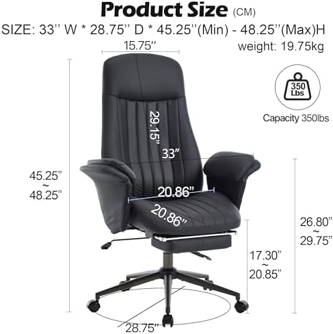 Home Office Desk Chair with Foot Rest, High Back Office Ergonomic Computer Chair with Lumbar Support Adjustable Height Rolling Swivel Chair Executive Task Armrests(Black) - Image 2