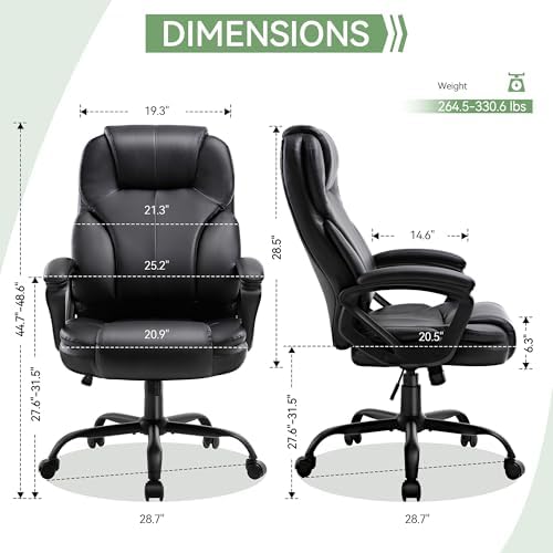 Ergonomic Office Chair with High Back, Comfy Desk Chair, Adjustable Executive Office Chair for Home Office, Big and Tall Computer Chair Heavy Duty, Set of 2, Faux Leather Black - Image 2