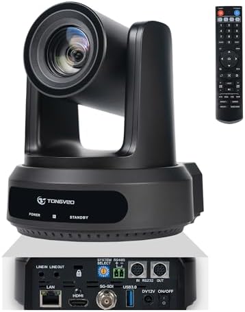 TONGVEO AI Auto-Tracking PTZ Camera: 20X Optical Zoom 1080P 60fps HDMI SDI USB PoE Video Camera for Church Worship Live Streaming, Conference Room Webcam for OBS by TONGVEO