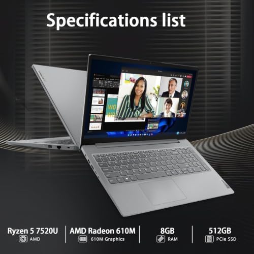 Lenovo Laptop Computer V15, AMD Ryzen 5 7520U, 8GB RAM, 512GB SSD - Image 2